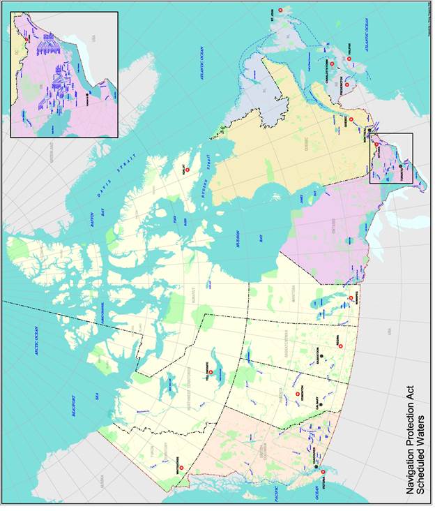 Carte de la Loi sur la protection de la navigation